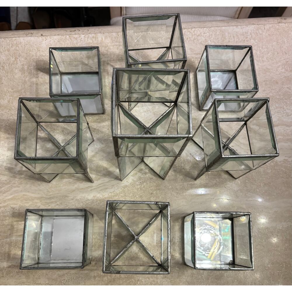 Vintage 3 Tier Leaded and Beveled Glass Mirror 9 Piece Cube Votive Candle Holder - Picture 14 of 14
